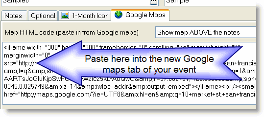 Paste from Google maps into Web Calendar Plus