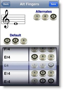 Alternate fingers for Trumpet iPhone App